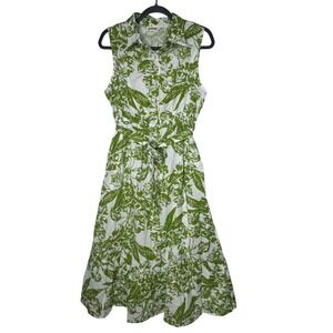 Lapogee Womens Cotton Linen Floral Midi Dress XL Belt Tropical Resort Feminine